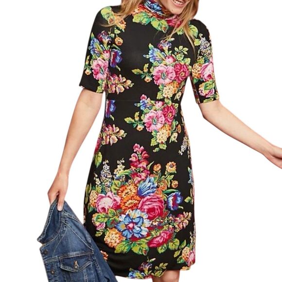 Ett:Twa By Anthropologie Coreyell Dress Knit Turtleneck Floral Black XS bv - Picture 5 of 9